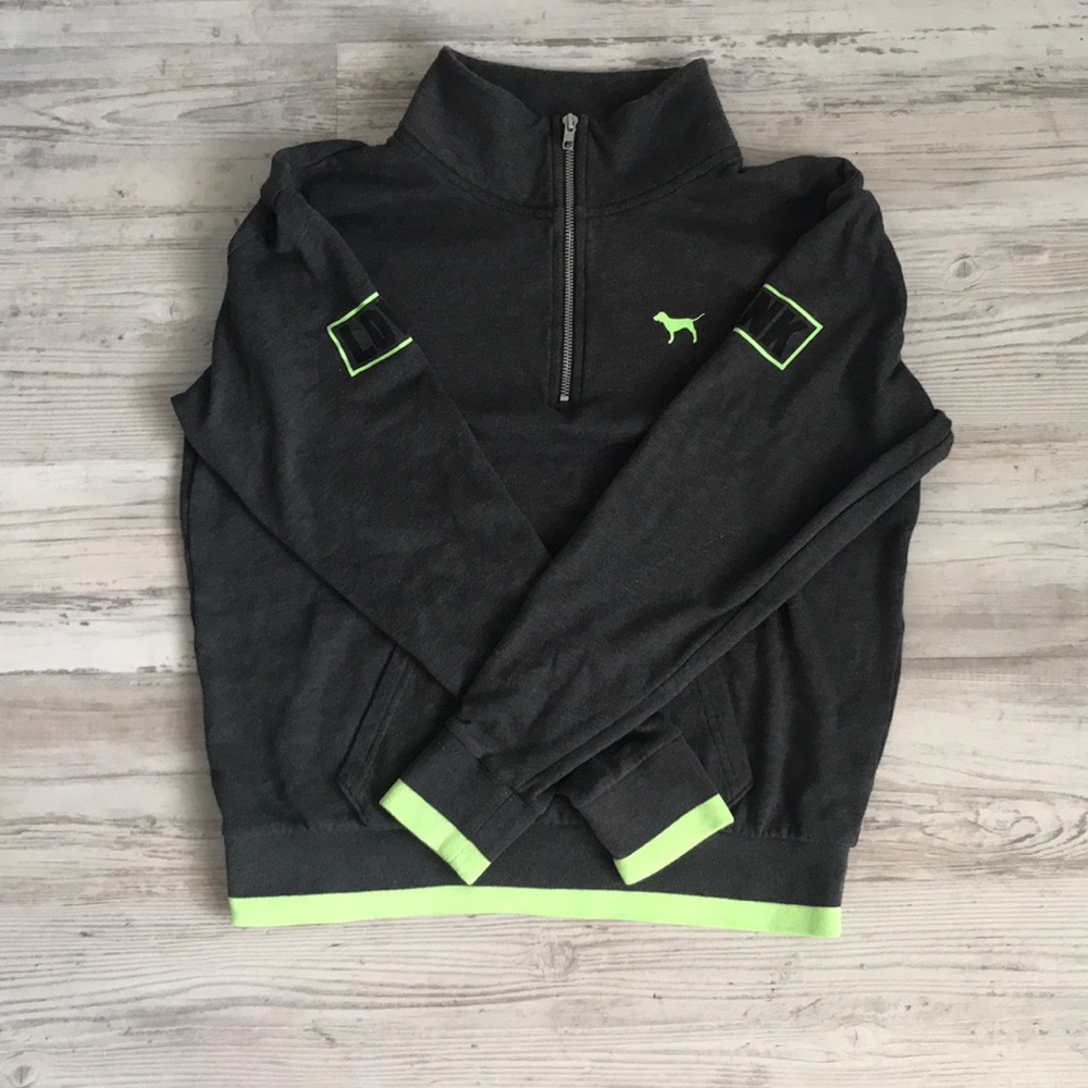 Victoria Secret PINK Heather grey + neon half-zip